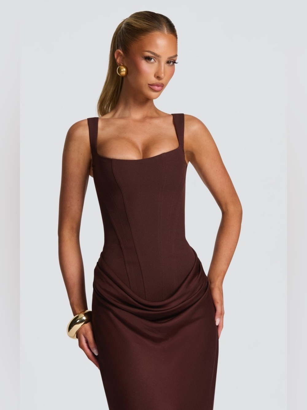 Baby Boo Cornelia Maxi Dress in Chocolate Brown